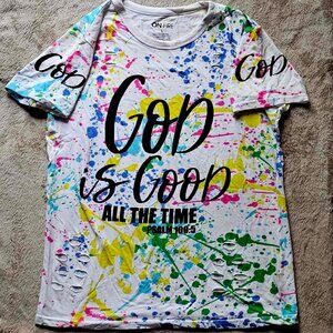 ON FIRE God Is Good All The Time Paint Splatter T-Shirt Size Large